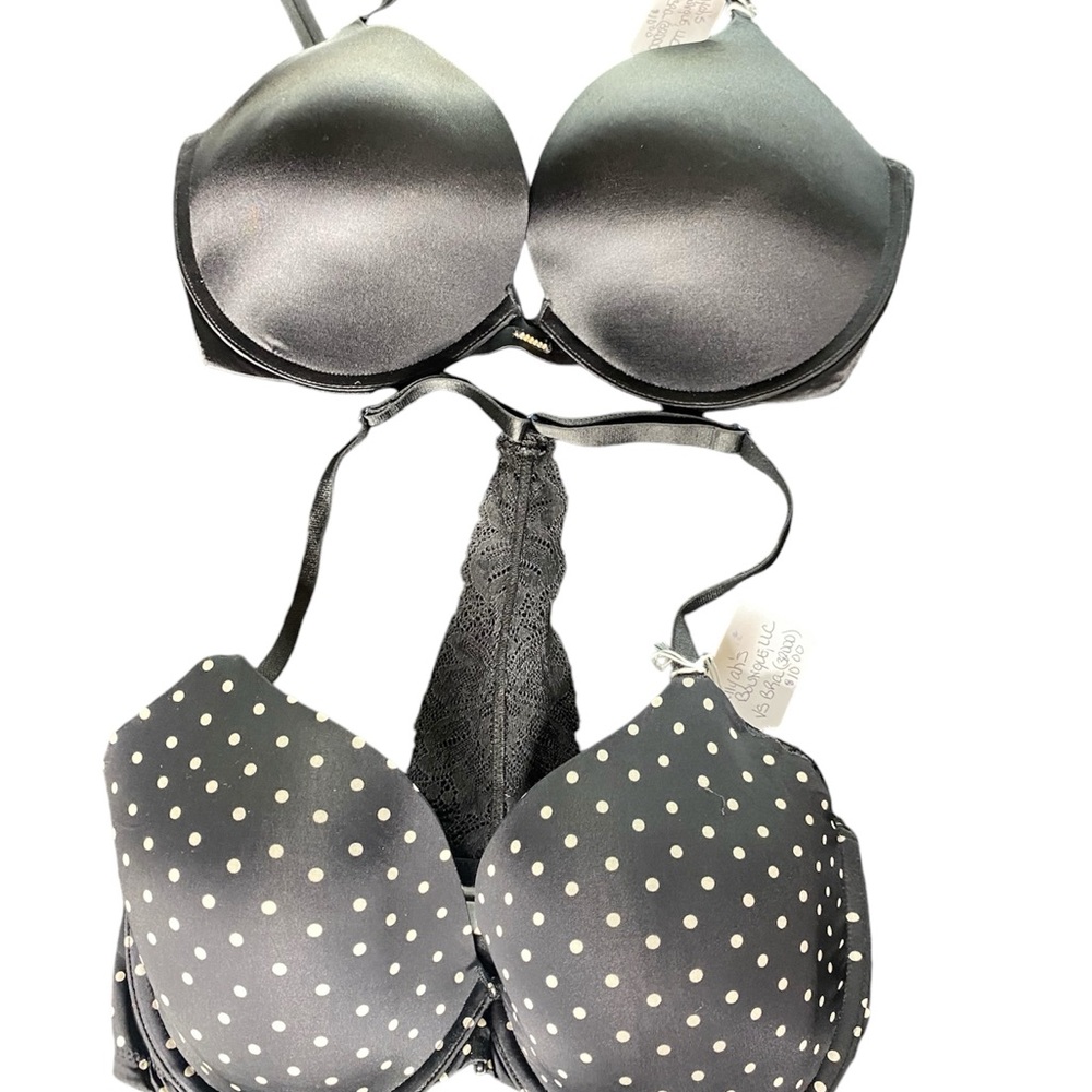 Lot of 2 Victoria’s Secret Black and White Polka Dot Bra Set 32DDD